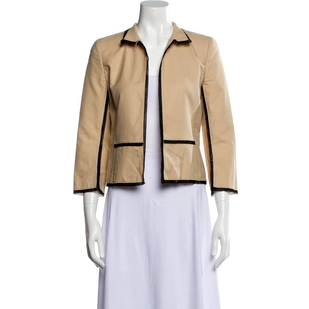 AKRIS Evening Jacket Neutral Cream w Brown Trim Womens Size 4